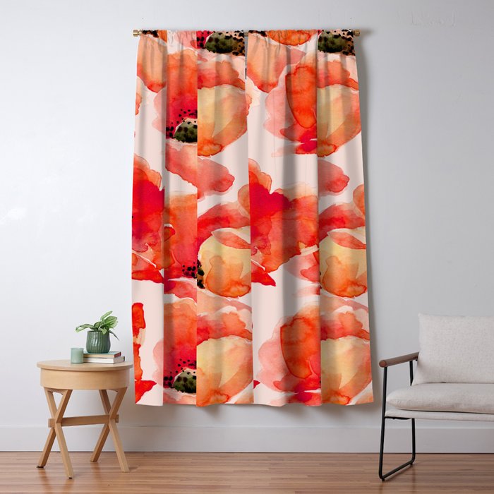 Abstract watercolor red orange pink poppies flowers Window Curtain Gallery Image 5