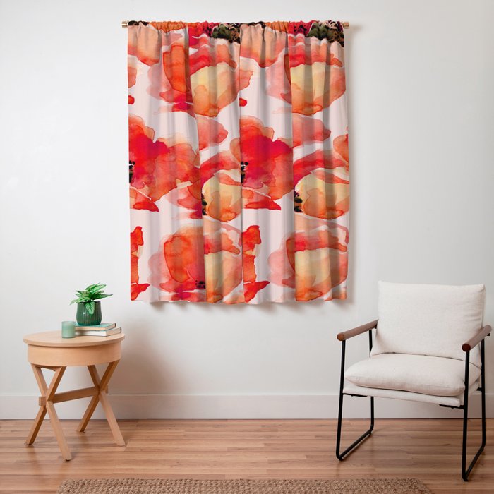 Abstract watercolor red orange pink poppies flowers Window Curtain Gallery Image 7