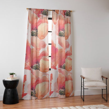Abstract watercolor red orange pink poppies flowers Window Curtain Gallery Image 10
