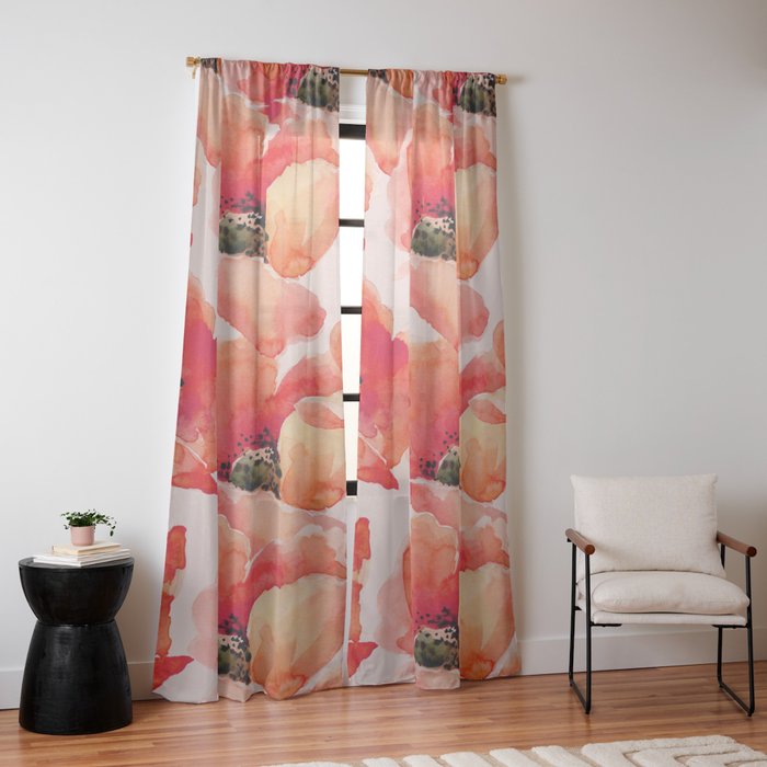 Abstract watercolor red orange pink poppies flowers Window Curtain Gallery Image 14