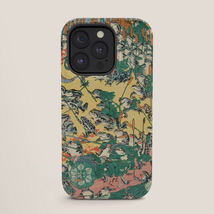 Frog Battle Japanese Print by Kawanabe Kyosai, 1864 iPhone Case Gallery Image 27