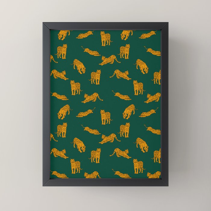 Animal Print - Tigers on Dark Olive Green Retro Texture Mini Art Print Gallery Image 3