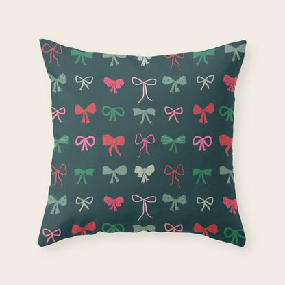 Christmas bows pattern green pink red Throw Pillow Gallery Image 4