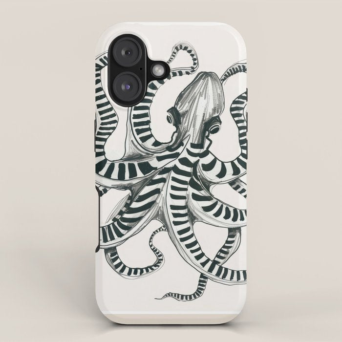 Striped Octopus Ink Drawing iPhone Case Gallery Image 1