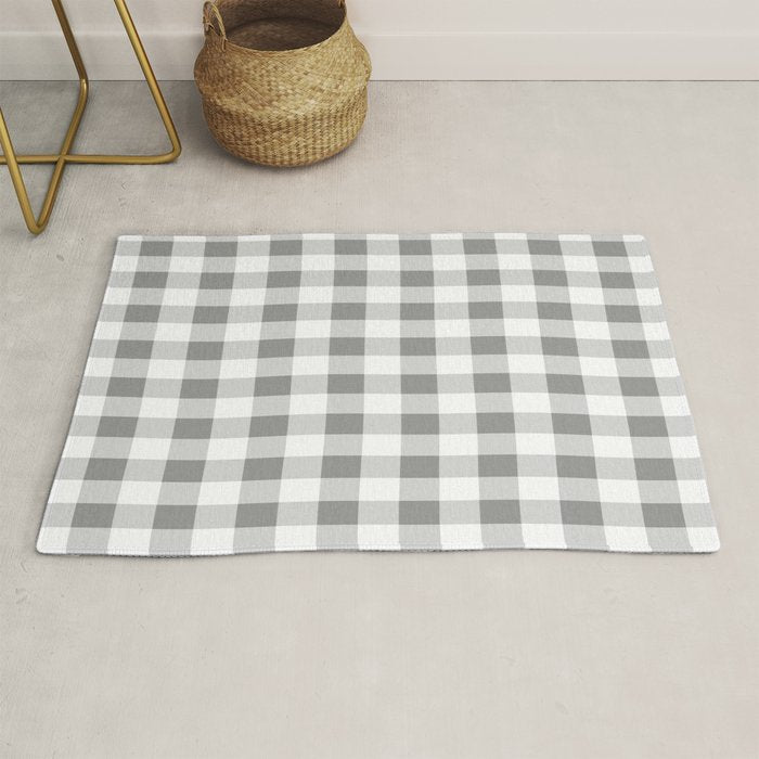 Gingham Large Gray White Rug Gallery Image 1