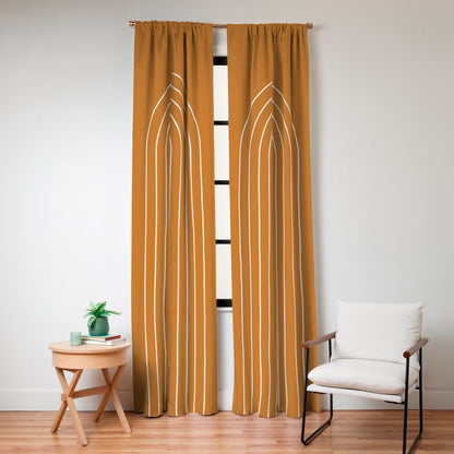 Minimal Arch XXII Bright 70s Orange Modern Geometric Lines Window Curtain Gallery Image 8
