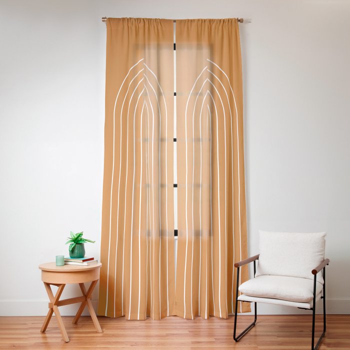 Minimal Arch XXII Bright 70s Orange Modern Geometric Lines Window Curtain Gallery Image 12