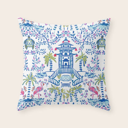 Colorful Coastal Chinoiserie Throw Pillow Gallery Image 6