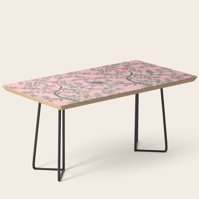 Chinoiserie Pink Fresco Floral Garden Birds Oriental Botanical Coffee Table Gallery Image 1