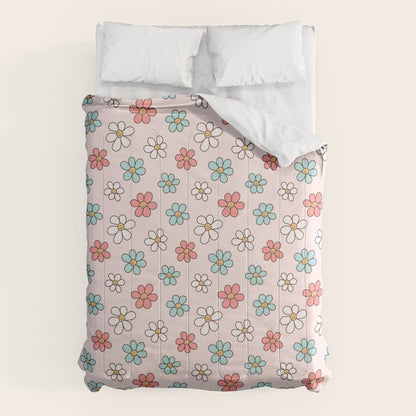 Happy Daisy Pattern, Cute and Fun Smiling Colorful Daisies Comforter Gallery Image 6