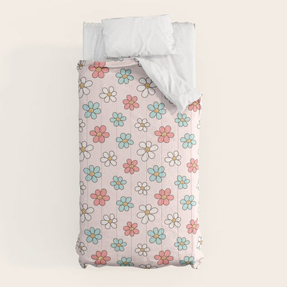 Happy Daisy Pattern, Cute and Fun Smiling Colorful Daisies Comforter Gallery Image 5