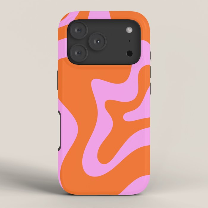 Retro Liquid Swirl Abstract Pattern in Hot Pink and Red-Orange iPhone Case Gallery Image 3