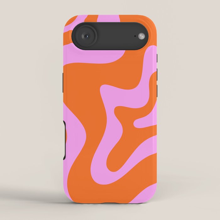 Retro Liquid Swirl Abstract Pattern in Hot Pink and Red-Orange iPhone Case Gallery Image 2