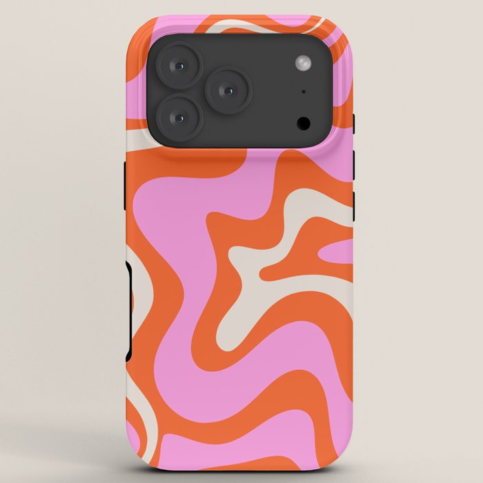 Retro Liquid Swirl Abstract Pattern Bright Pink Orange Cream iPhone Case Gallery Image 7
