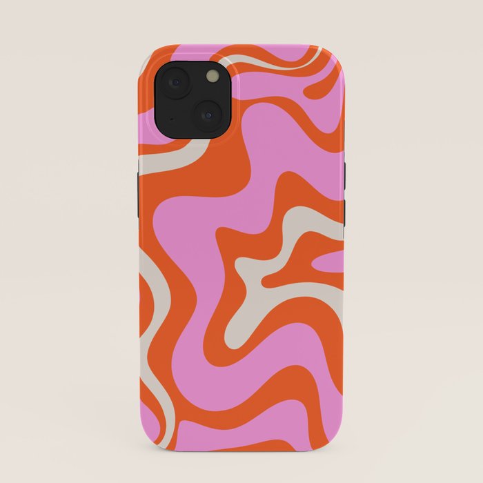 Retro Liquid Swirl Abstract Pattern Bright Pink Orange Cream iPhone Case Gallery Image 37