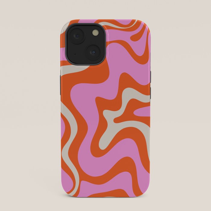 Retro Liquid Swirl Abstract Pattern Bright Pink Orange Cream iPhone Case Gallery Image 33