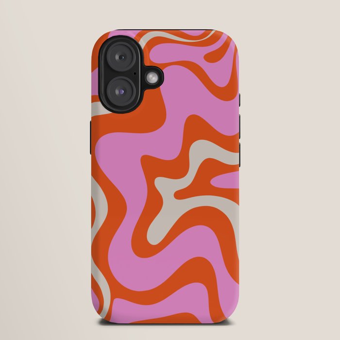 Retro Liquid Swirl Abstract Pattern Bright Pink Orange Cream iPhone Case Gallery Image 9