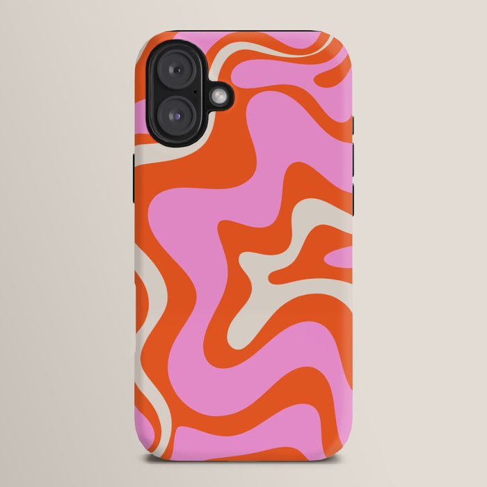 Retro Liquid Swirl Abstract Pattern Bright Pink Orange Cream iPhone Case Gallery Image 14