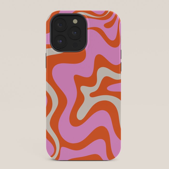 Retro Liquid Swirl Abstract Pattern Bright Pink Orange Cream iPhone Case Gallery Image 36