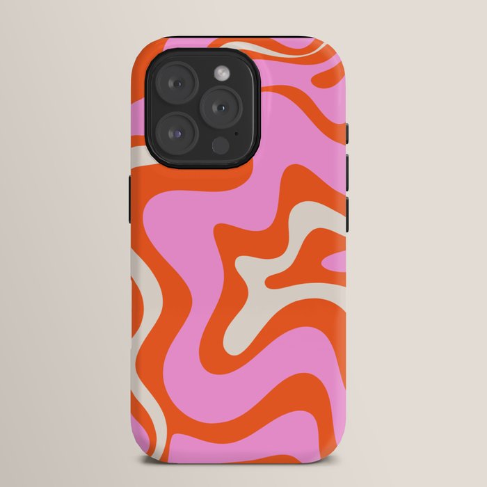 Retro Liquid Swirl Abstract Pattern Bright Pink Orange Cream iPhone Case Gallery Image 15