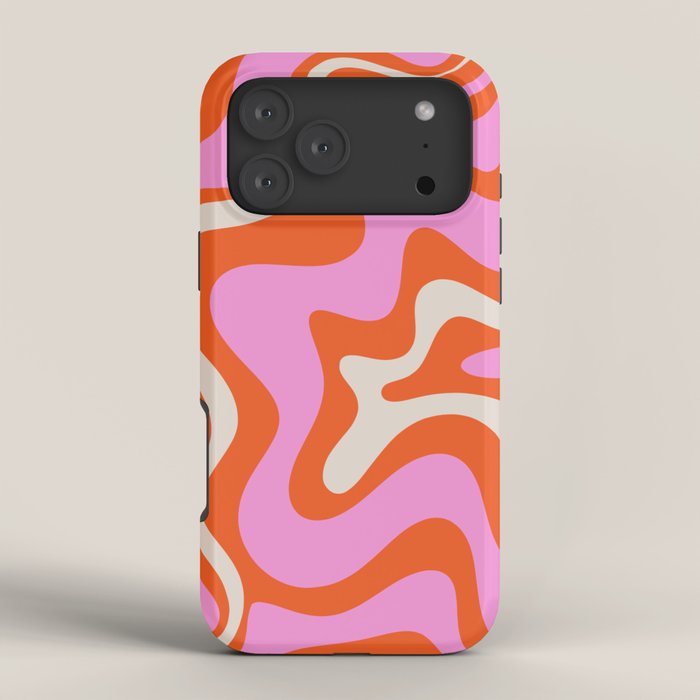 Retro Liquid Swirl Abstract Pattern Bright Pink Orange Cream iPhone Case Gallery Image 4
