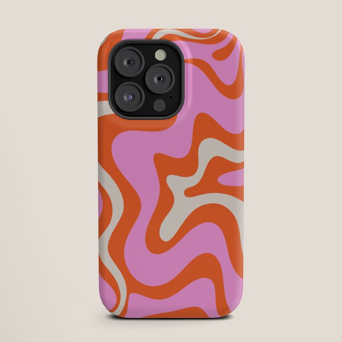 Retro Liquid Swirl Abstract Pattern Bright Pink Orange Cream iPhone Case Gallery Image 19