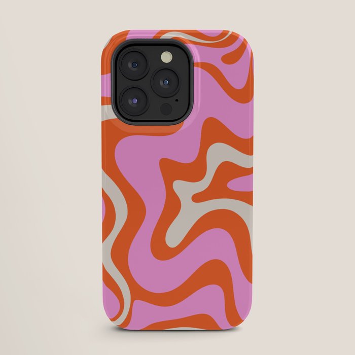 Retro Liquid Swirl Abstract Pattern Bright Pink Orange Cream iPhone Case Gallery Image 27