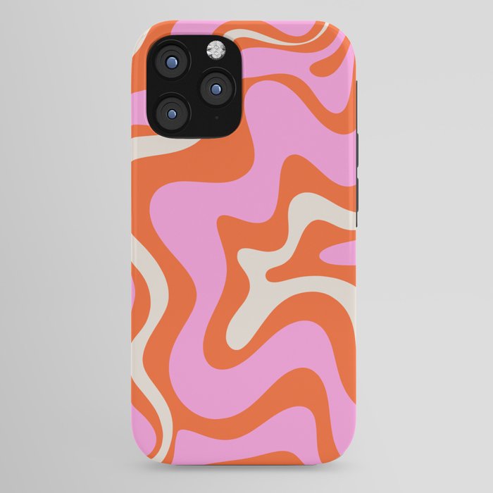 Retro Liquid Swirl Abstract Pattern Bright Pink Orange Cream iPhone Case Gallery Image 44