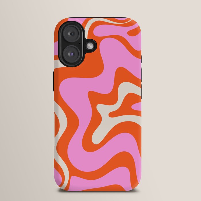 Retro Liquid Swirl Abstract Pattern Bright Pink Orange Cream iPhone Case Gallery Image 13