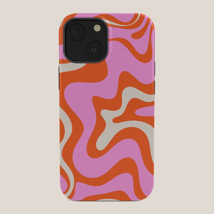 Retro Liquid Swirl Abstract Pattern Bright Pink Orange Cream iPhone Case Gallery Image 34