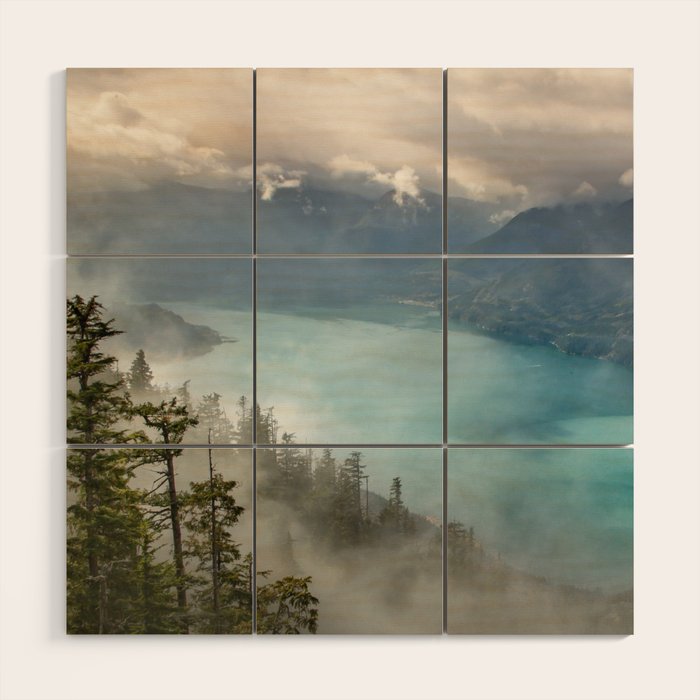 Morning sunshine over the clear mountain blue lake Wood Wall Art Gallery Image 3