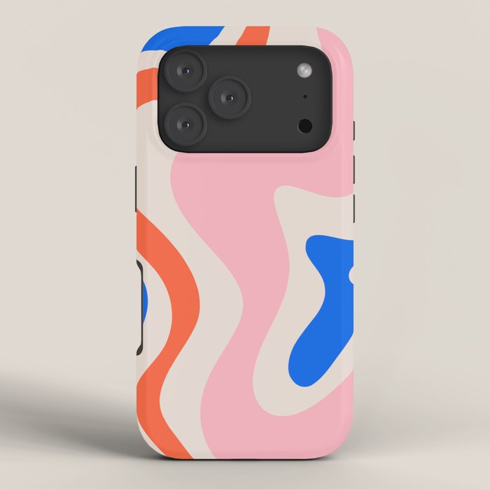 Retro Liquid Swirl Abstract Pattern Square Pink, Orange, and Royal Blue iPhone Case Gallery Image 3