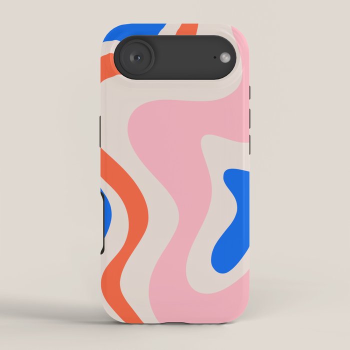 Retro Liquid Swirl Abstract Pattern Square Pink, Orange, and Royal Blue iPhone Case Gallery Image 2