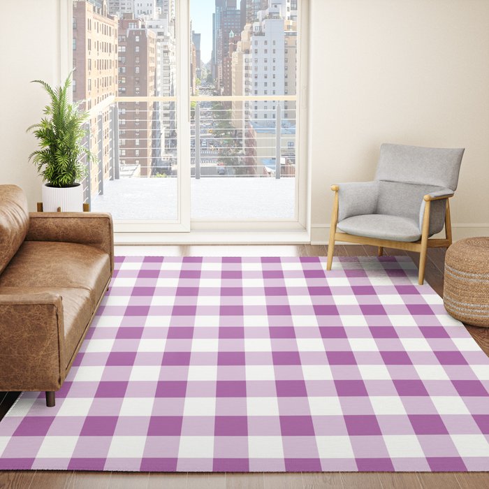 Gingham Large Lavender Amethyst White Rug Gallery Image 4
