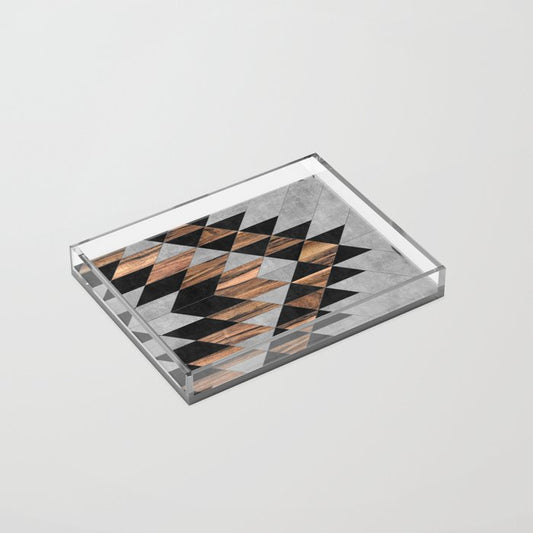 Urban Tribal Pattern No.10 - Aztec - Concrete and Wood Acrylic Tray Gallery Image 2