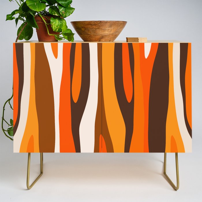 Wild Stripes Abstract Pattern in 70s Brown and Orange Credenza Gallery Image 1