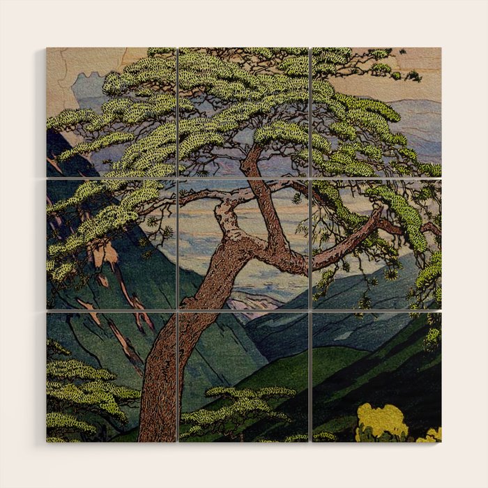 The Downwards Climbing - Summer Tree & Mountain Ukiyoe Nature Landscape in Green Wood Wall Art Gallery Image 3