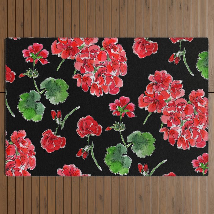 Red Geranium with black background Outdoor Rug Gallery Image 3