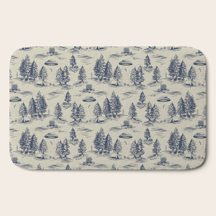 Alien Abduction Toile De Jouy Pattern in Blue Bath Mat Gallery Image 2