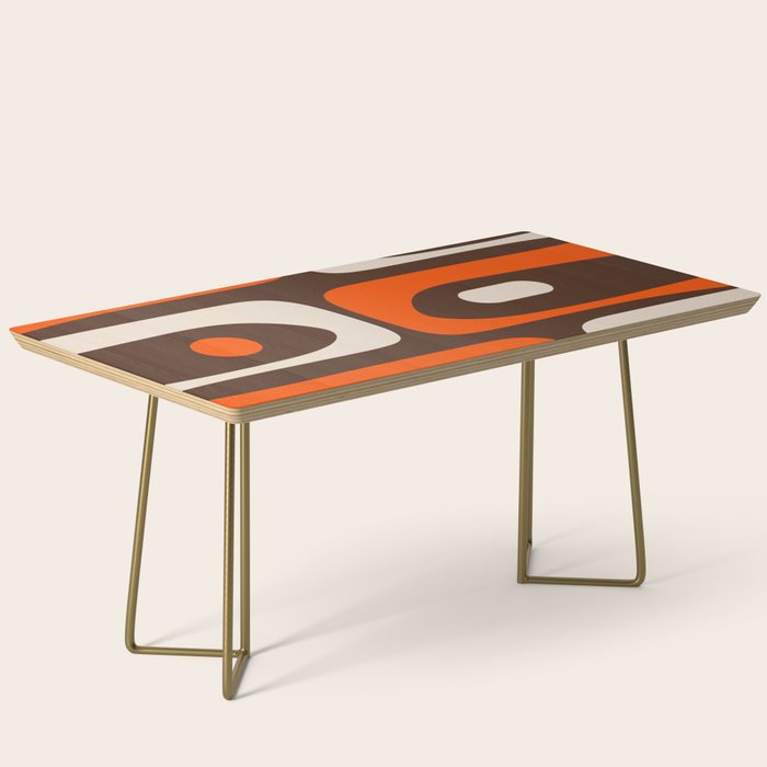 Retro 70s Aesthetic Abstract Mid Century Modern Minimalist Piquet Pattern Brown and Orange Coffee Table Gallery Image 2