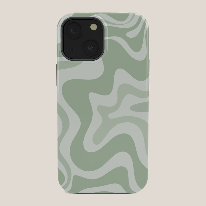 Retro Liquid Swirl Abstract Pattern Sage iPhone Case Gallery Image 34
