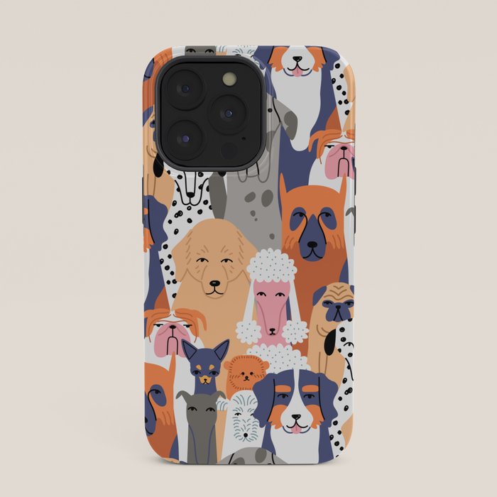 Funny diverse dog crowd character cartoon background iPhone Case Gallery Image 35