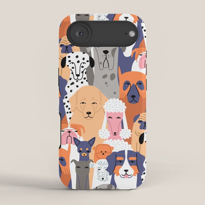 Funny diverse dog crowd character cartoon background iPhone Case Gallery Image 2