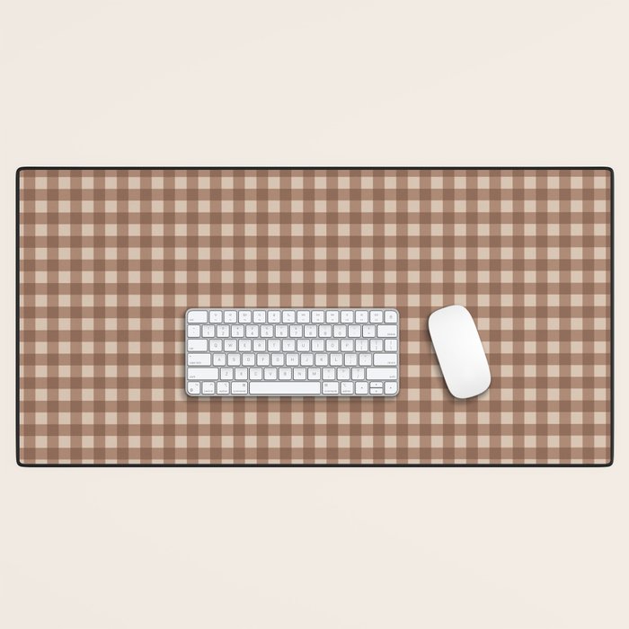 Gingham Plaid Pattern - Coffee Creme Desk Mat Gallery Image 1