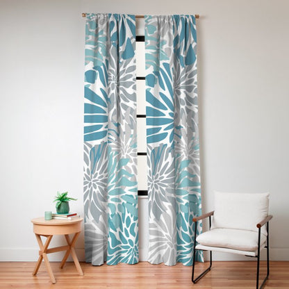 Chic, Flowers Print, Grey, Teal, Turquoise Window Curtain Gallery Image 8