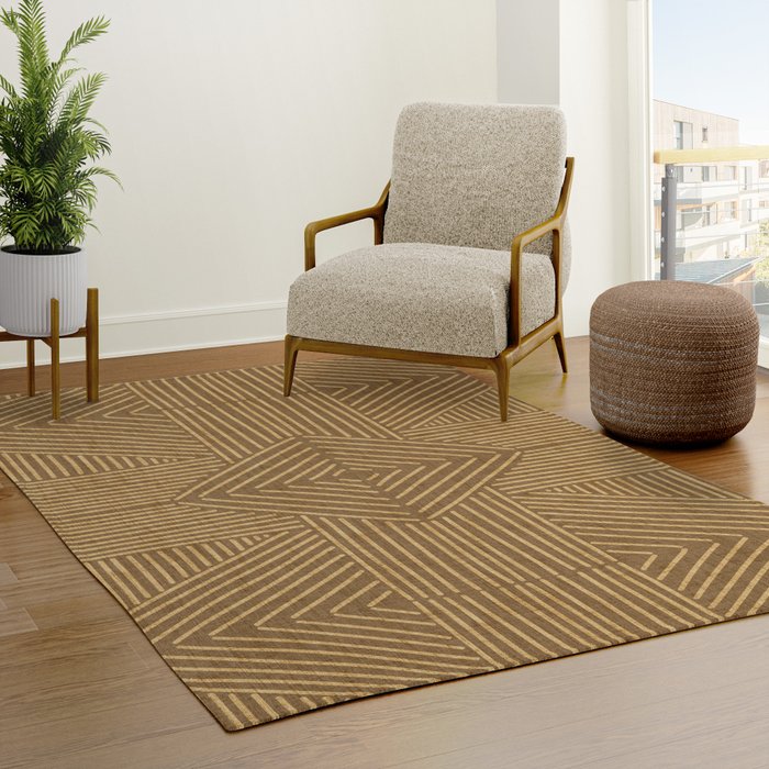 Golden ochre lines - textured abstract geometric Rug Gallery Image 3