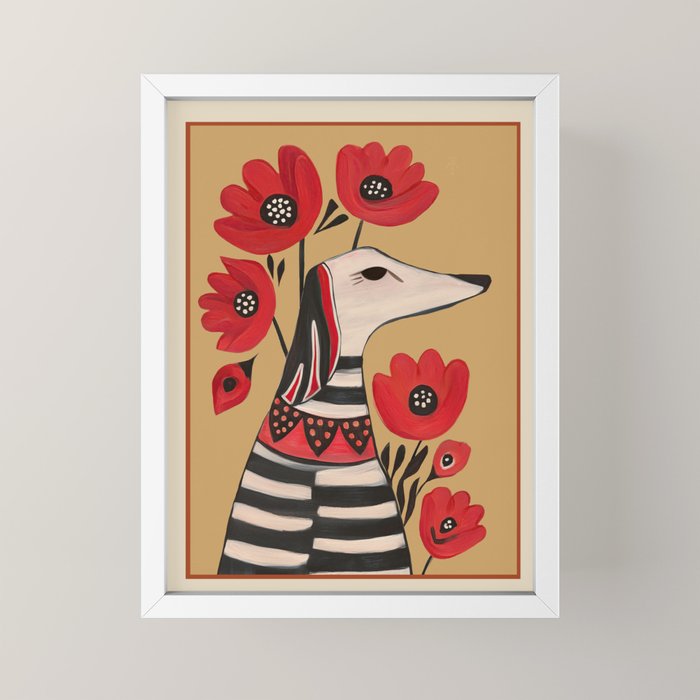 Striped Dog with Poppies Mini Art Print Gallery Image 4