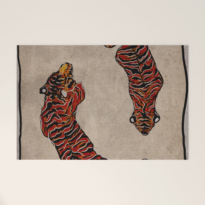 Two Tigers -- Ukiyo-e Style Welcome Mat Gallery Image 1