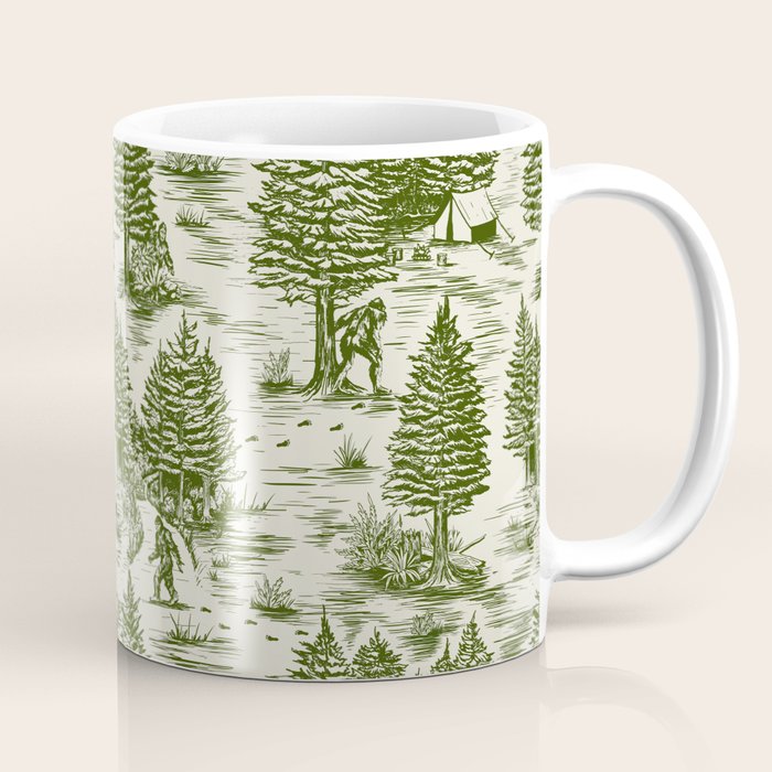 Bigfoot / Sasquatch Toile de Jouy in Forest Green Coffee Mug Gallery Image 1