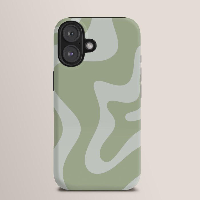 Retro Liquid Swirl Abstract Pattern in Sage Green iPhone Case Gallery Image 13